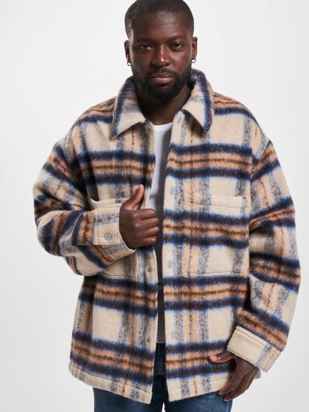 Levi's Plaid Shirt Jacket in Cream, Blue and Brown
